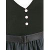 Ombre Mock Button Belted Dress - BLACK XL
