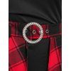 Mock Button Dress and Plaid Print High Slit Skirt - BLACK XL