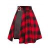 Mock Button Dress and Plaid Print High Slit Skirt - BLACK XL
