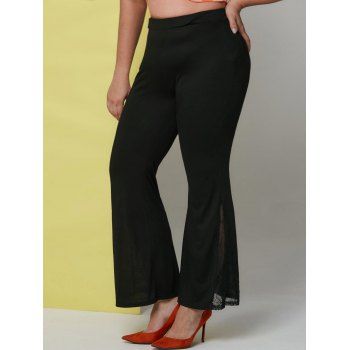 

Plus Size Lace Panel Bell Bottom Pants, Black