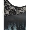 Plus Size Lace Panel 3D Cat Print T-shirt - BLACK 1X