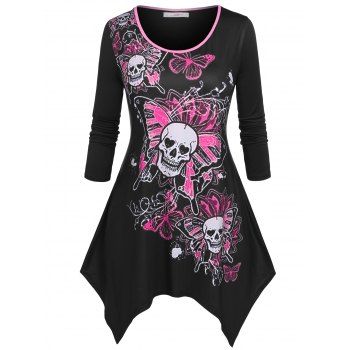 

Plus Size Skull Butterfly Print Halloween T-shirt, Black