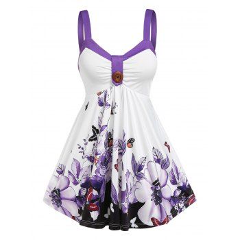 

Flower Butterfly Print Empire Waist Tank Top, Purple
