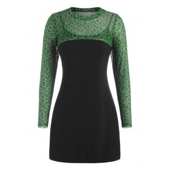 

Plus Size Leopard Mesh Shrug Top and Ribbed Dress Set, Multicolor