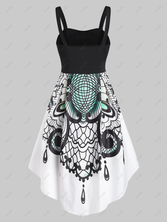 Robe Vintage d'Eté Asymétrique Style Corset à Imprimé Diamant à Lacets - Blanc S