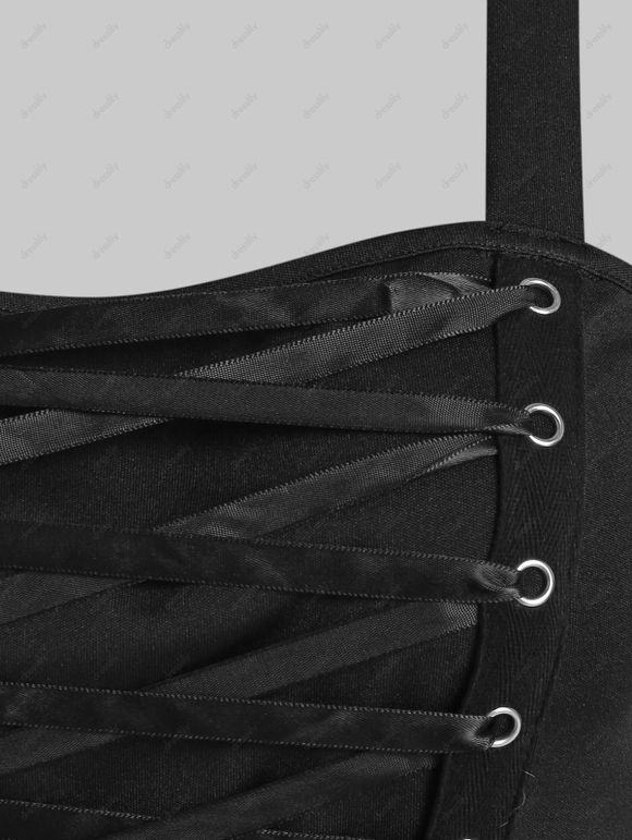 Robe Vintage d'Eté Asymétrique Style Corset à Imprimé Diamant à Lacets - Blanc S