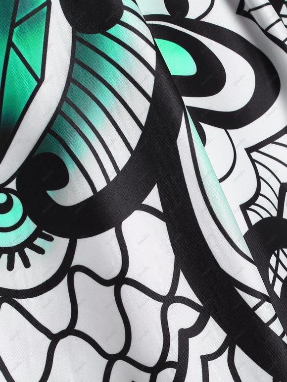 Robe Vintage d'Eté Asymétrique Style Corset à Imprimé Diamant à Lacets - Blanc S