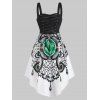 Robe Vintage d'Eté Asymétrique Style Corset à Imprimé Diamant à Lacets - Blanc S