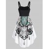 Robe Vintage d'Eté Asymétrique Style Corset à Imprimé Diamant à Lacets - Blanc S