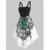 Robe Vintage d'Eté Asymétrique Style Corset à Imprimé Diamant à Lacets - Blanc L