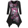 T-shirt D'Halloween à Imprimé Crâne et Papillon de Grande Taille - Noir 2X