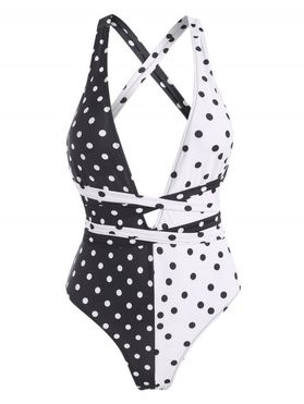 Colorblock Polka Dot Criss Cross One-piece Swimsuit