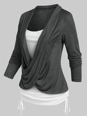 Crossover Heathered Cinched Faux Twinset T-shirt