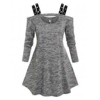 

Plus Size Space Dye Grommet Cold Shoulder Tee, Gray