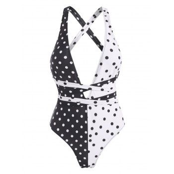 Two Tone Polka Dot Swimwear Backless Criss Cross One-piece Swimsuit dresslily imagine noua 2022
