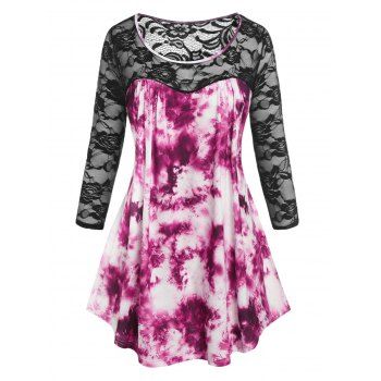 

Plus Size Tie Dye Sheer Lace Insert Tee, Concord
