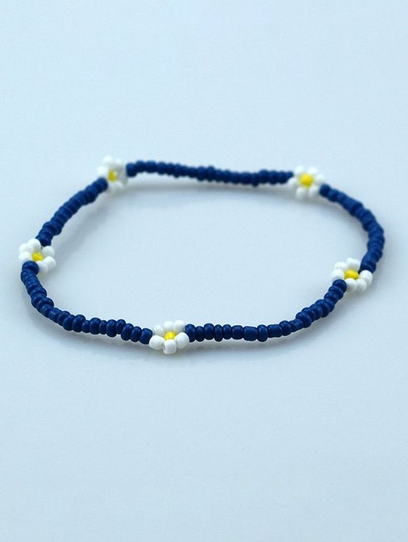 Bracelet Elastique Perlé Fleur Style Bohémien - Bleu profond 
