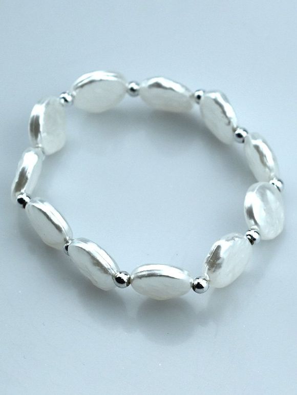 Bracelet Elastique Perlé Rond en Fausse Perle - Blanc 