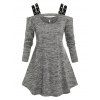 T-shirt Teinté à Epaule Dénudée de Grande Taille à Œillets - Gris 2X