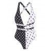 Two Tone Polka Dot Swimwear Backless Criss Cross One-piece Swimsuit - BLACK XXL