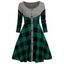 Knit Splicing Plaid Print Flare Dress - GREEN XXL