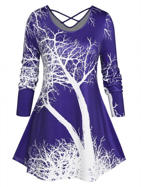 T-shirt Croisé à Imprimé Arbre de Grande Taille