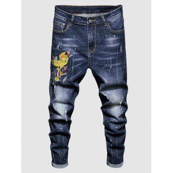 

Paint Splatter Ripped Crane Embroidered Jeans, Blue