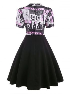 Gothic Vintage Skull Print Bowknot Puff Sleeve 2 In 1 A Line Dress 