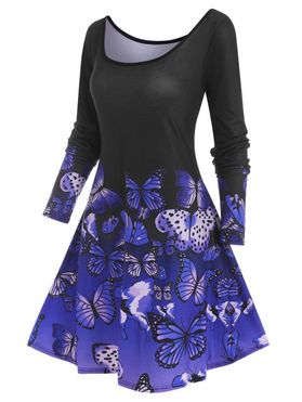 Long Sleeve Butterfly Print Tee Dress