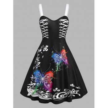 

Plus Size Butterfly Print Skater Dress, Black