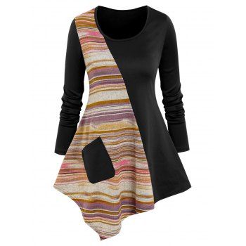 

Pockets Striped Asymmetric Tee, Multicolor