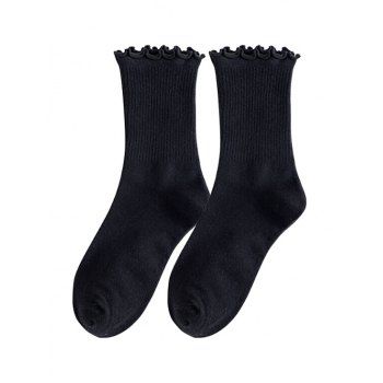 

Lettuce Trim Ribbed Crew Socks, Black