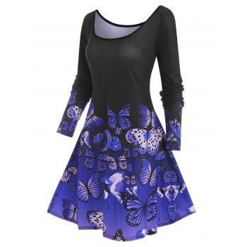 

Long Sleeve Butterfly Print Tee Dress, Purple