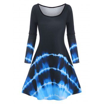 

Casual Tie Dye Print A Line Long Sleeve Tee Dress, Blue