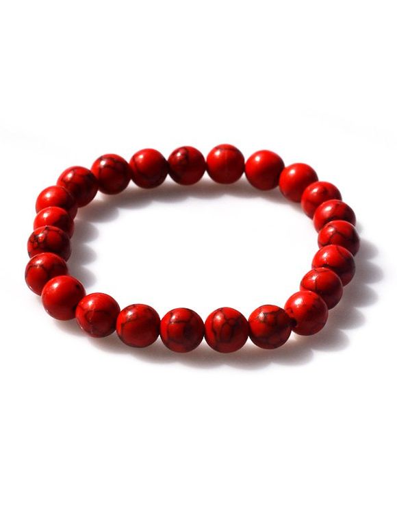 Bracelet Elastique Perlé en Turquoise - Rouge 