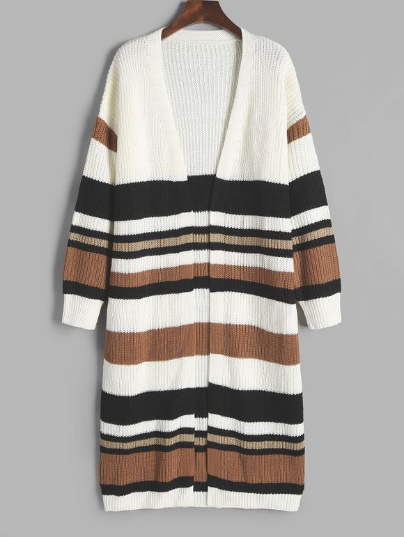 Cardigan Long Rayé à Goutte Epaule - multicolor L