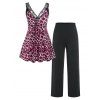 Ensemble de Pyjama Débardeur à Imprimé Léopard de Grande Taille et Pantalon - Rose clair 3X