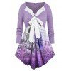 T-shirt Irrégulier à Imprimé Paisley à Noeud Papillon Grande Taille - Violet clair 1X