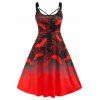 Plus Size Bat Spider Web Print Halloween Dress - RED 4X