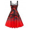 Plus Size Bat Spider Web Print Halloween Dress - RED 3X