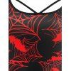 Plus Size Bat Spider Web Print Halloween Dress - RED 3X