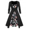 Plus Size Front Twist Top and Floral Print Dress Set - BLACK 1X