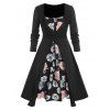 Ensemble de Haut Tordu en Avant et de Robe à Imprimé Fleurie de Grande Taille - Noir 5X