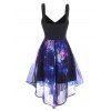 Galaxy Print Mock Button Ruched Asymmetric Dress - DEEP BLUE M