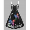 Plus Size Butterfly Print Skater Dress - BLACK L