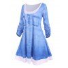 3D Denim Print Roll Up Sleeve Tunic Dress - LIGHT BLUE M