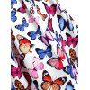 Ombre Butterfly Print Criss Cross Mock Button Dress - DEEP BLUE L