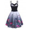 Lace Up Dual Strap Skull Butterfly Print Dress - LIGHT BLUE S