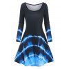 Casual Tie Dye Print A Line Long Sleeve Tee Dress - BLUE S