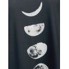 Roll Up Sleeve Lunar Eclipse Print Knee-Length A Line Dress - BLACK XXXL